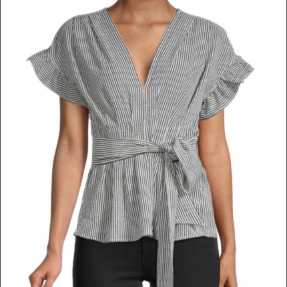 Max Studio Women's Crepe Ruffle Sleeve Tie Waist Top - Size M (A010)
